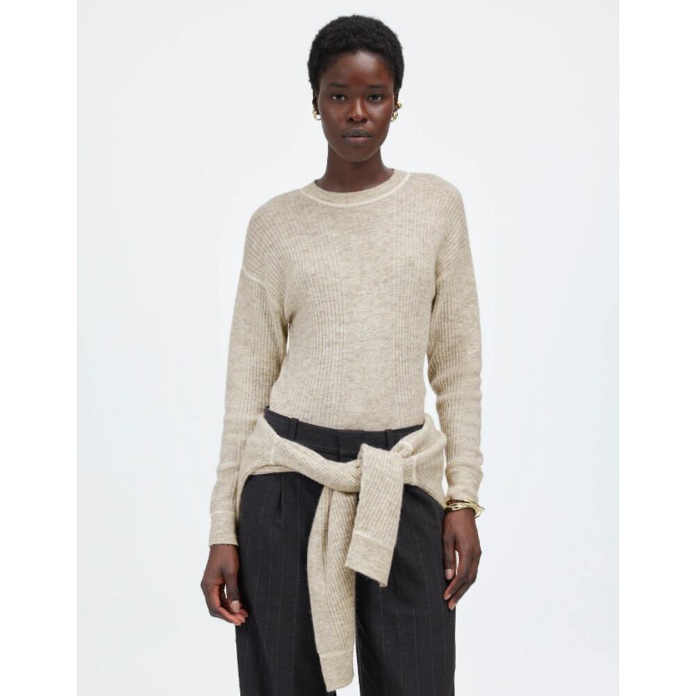 Madewell Ribbed Alpaca-Blend Crewneck Sweater Sz 2XS Heather Stone Drop Shoulder